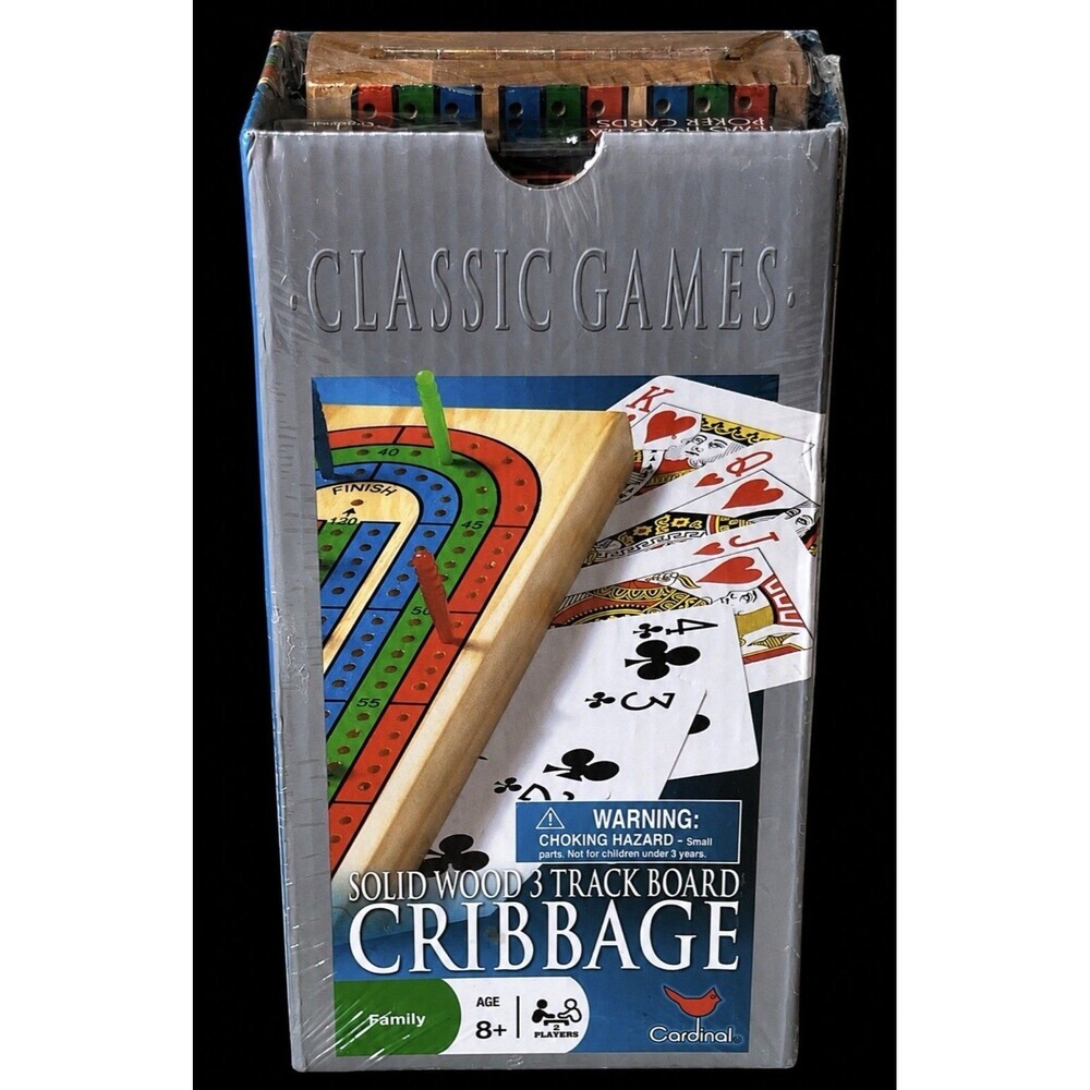 NEW - Cardinal Industries Classic Edition Solid Wood Cribbage Set w/Cards 2007